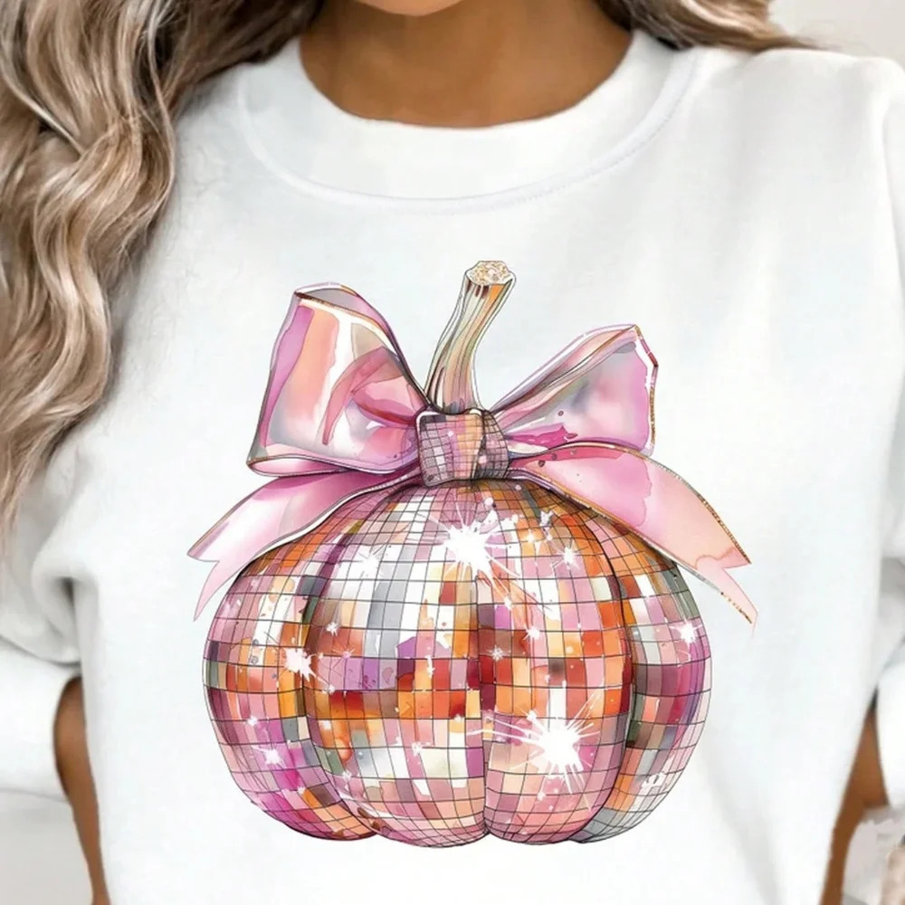 Women's Crew Neck Long Sleeve Pumpkin Print Simple Sweatshirt, Casual - Picture 3 of 3